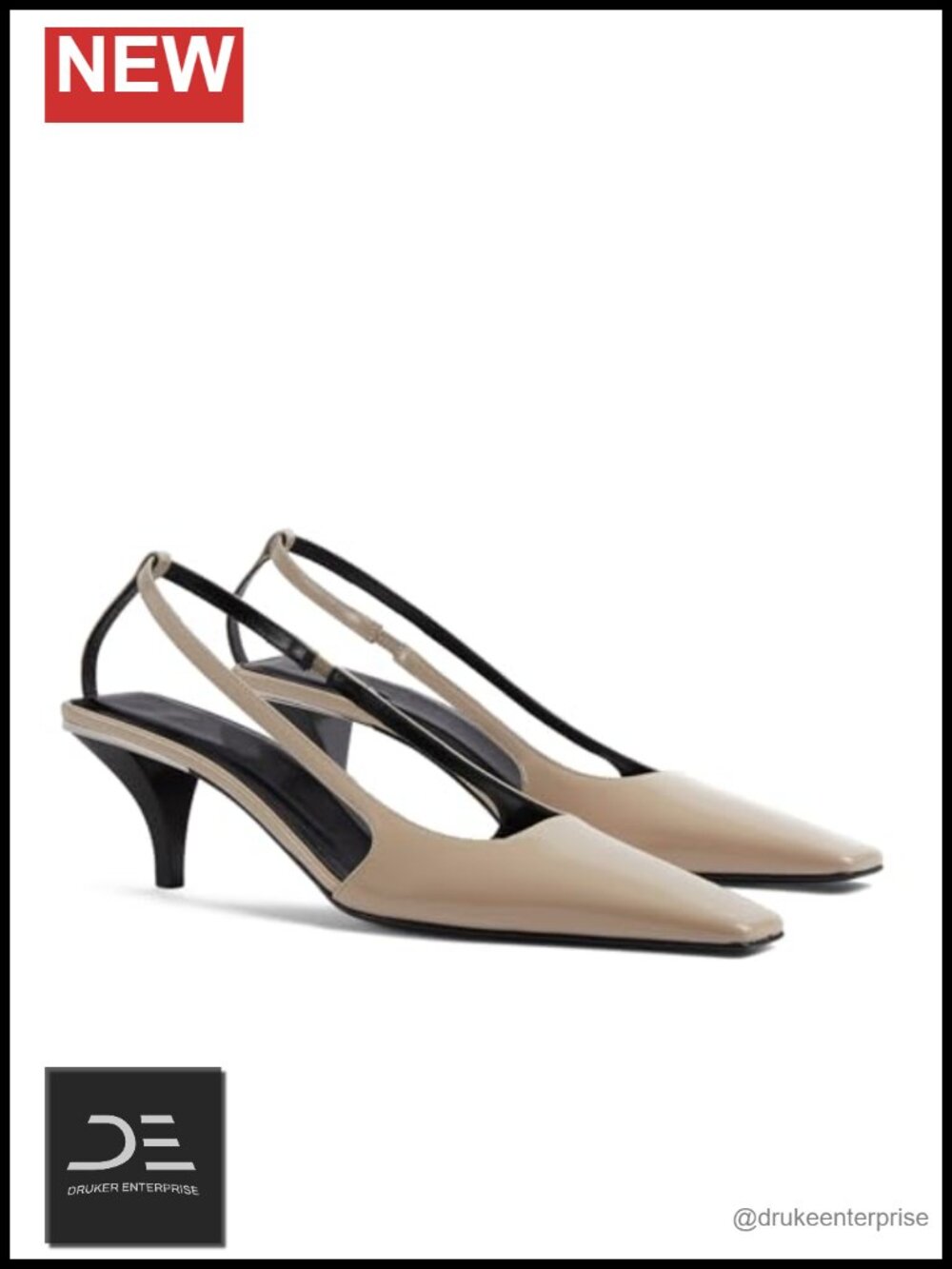 Faux Leather Slingback Pumps Square Toe Kitten Heel Elastic Ankle Strappy Party